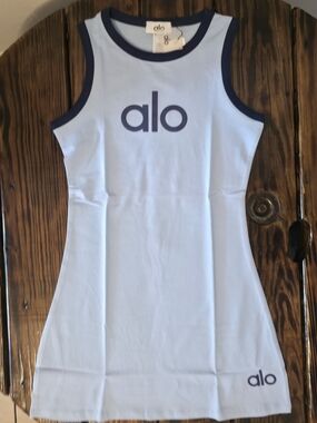 ALO Yoga Light Blue Mini Dress with Navy Trim XS-2XL
